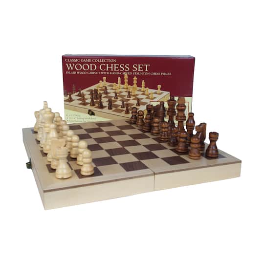 Classic Game Collection 10.5" Deluxe Folding Wood Chess Set